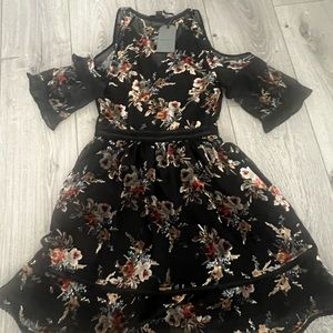 All Saints Dress black with velvet flowers, US 0, NWTs